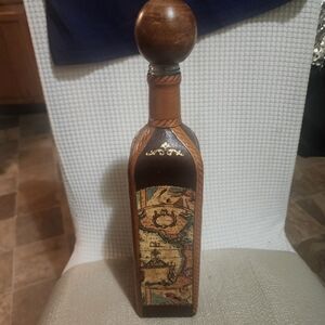 Vintage Style Decorative Bottle with World Map Design - Brown